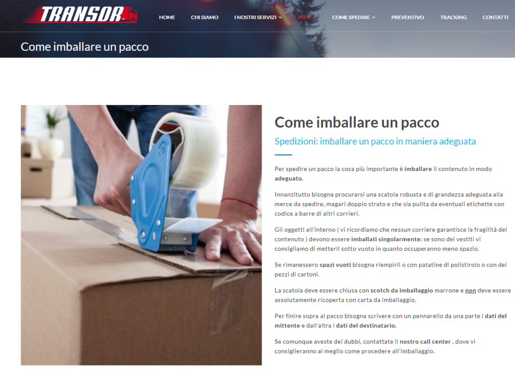 transor come imballare un pacco