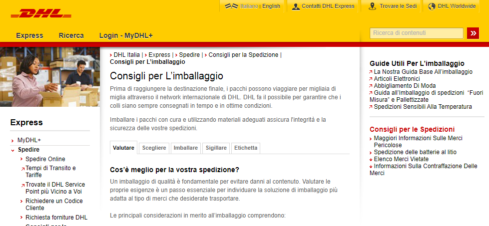 corriere espresso dhl multiguida all imballaggio