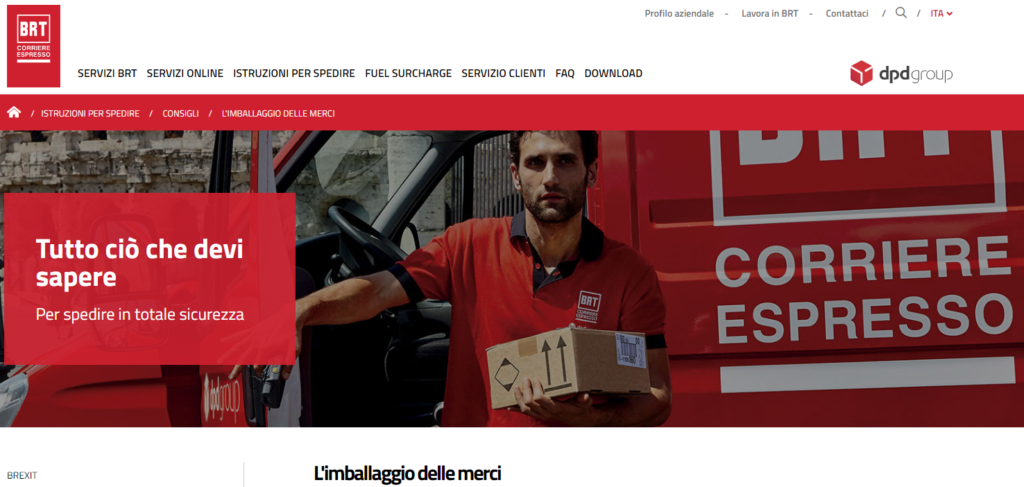 corriere espresso brt imballaggio delle merci