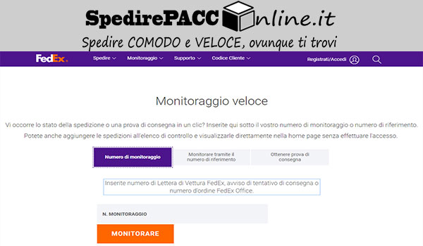 cerca spedizione con tracking number fedex