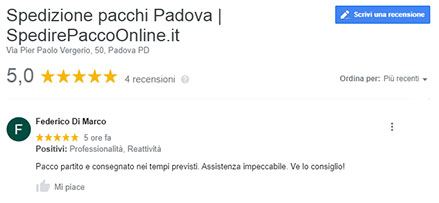 spedizione pacco online recensione a 5 stelle