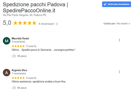 spedizione pacco online recensioni a 5 stelle