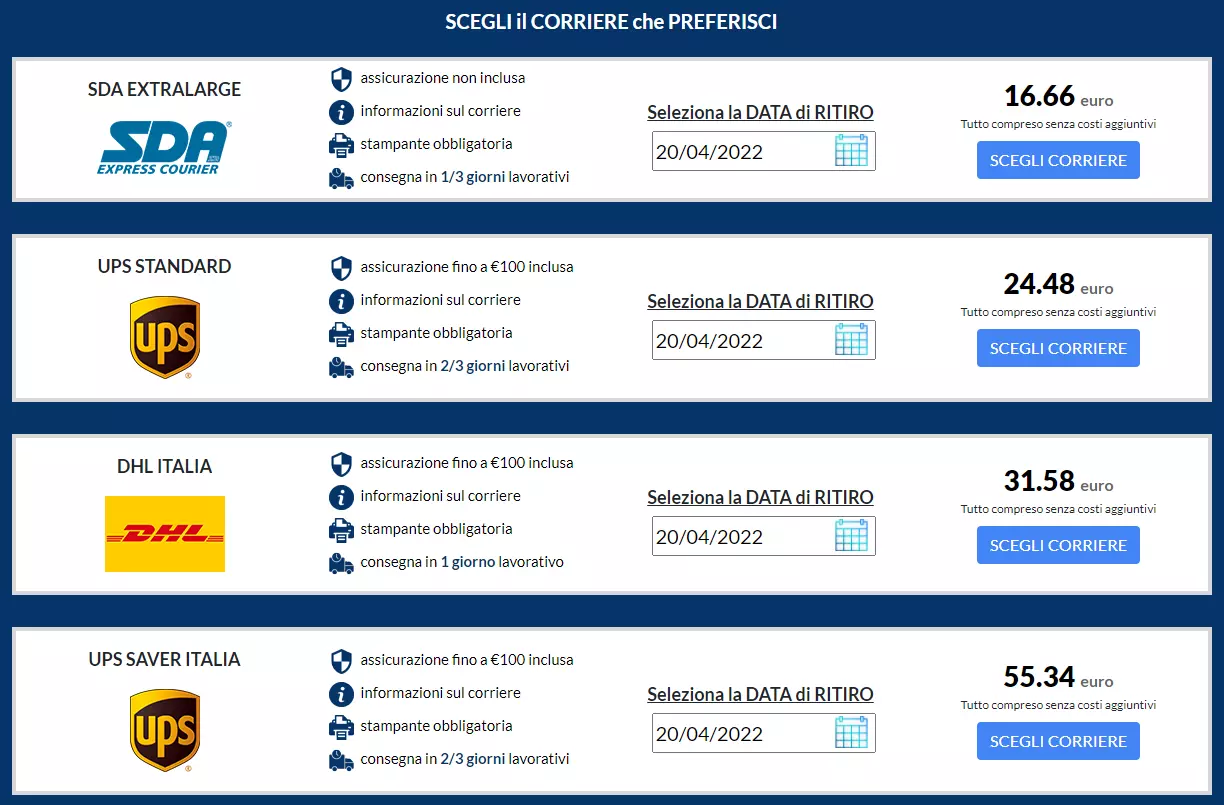 Seleziona il corriere espresso da casa spedire pacco online spedirepaccoonline.it
