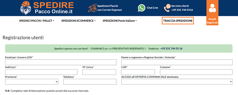 Iscrizione veloce e gratis spedire pacco online spedirepaccoonline