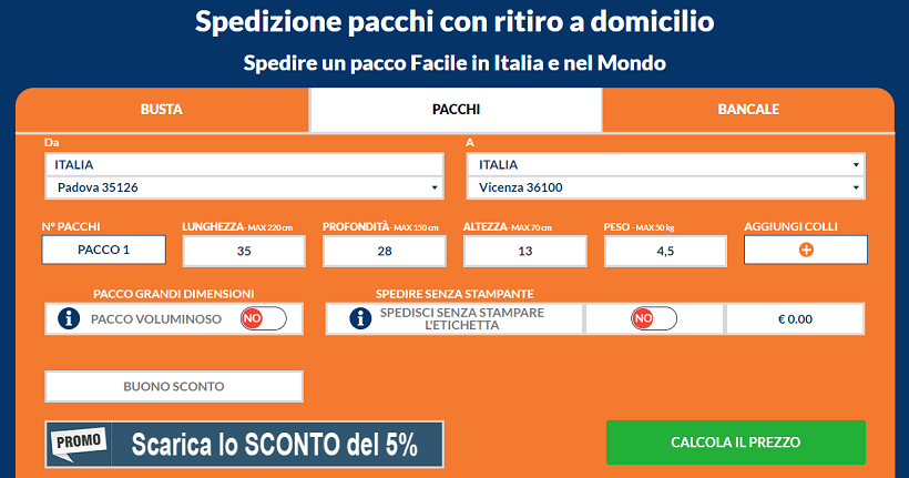 Preventivo spedizione padova economico spedire pacco online spedirepaccoonline